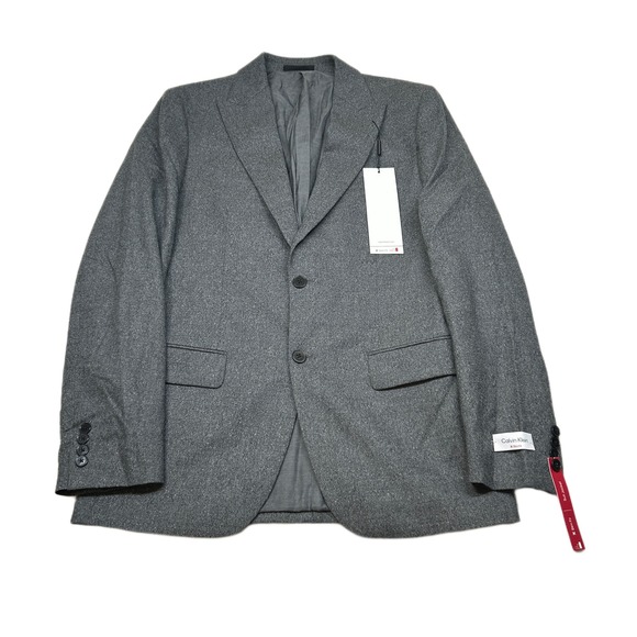 Calvin Klein Wool Sport Coat 40L 40 Grey Slim Fit Suit Jacket Stretch $450‎ NEW - Picture 1 of 13